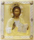Арт-студия "Кентавр" - Антикварная икона Христа Спасителя в окладе с выемчатой эмалью №014268