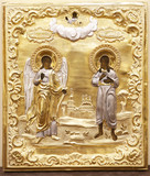 Арт-студия "Кентавр" - Старинная икона "Ангел-Хранитель и Алексий Человек Божий" в барочном окладе №015634