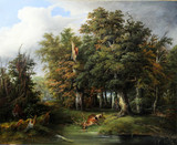Арт-студия "Кентавр" - Кесслер Август (1826-1906) - "Лесной пейзаж со сценой охоты" 1848 г №007998