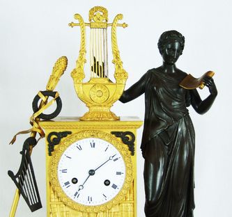 Арт-студия "Кентавр" - Cтаринные каминные часы с боем в стиле ампир "Эвтерпа - покровительница музыки" №010237