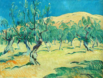 Арт-студия "Кентавр" - "Пейзаж с деревьями на склоне холма" №010474