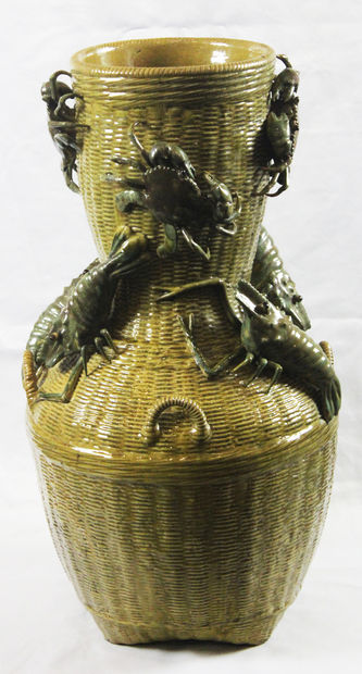 Арт-студия "Кентавр" - Большая фаянсовая ваза, стилизованная под плетеную корзину №011102