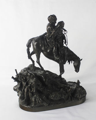 Арт-студия "Кентавр" - Бронзовая скульптура "Черкес с молодой черкешенкой, спускающиеся с гор верхом на лошади" №012825