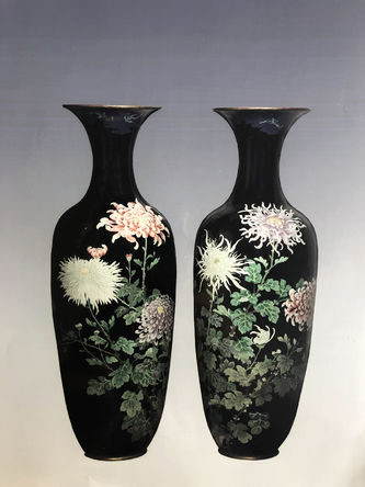 Арт-студия "Кентавр" - Большие антикварные парные вазы в технике клуазоне №014400