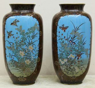 Арт-студия "Кентавр" - Парные вазы с картушами с изображением самураев, воробьёв и цветов №015068