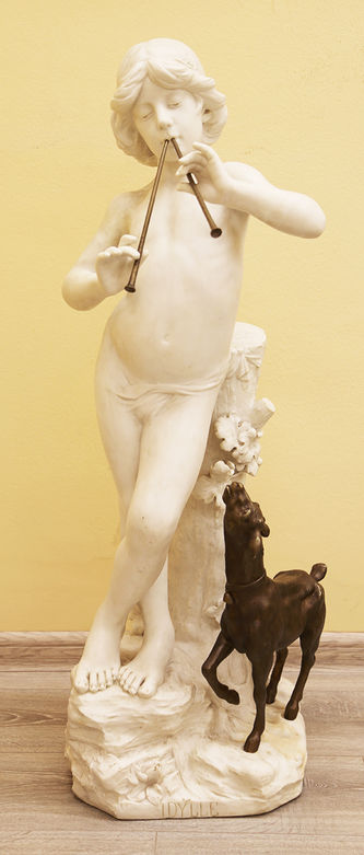 Арт-студия "Кентавр" - Старинная мраморная скульптура "Играющий на флейте пастух с козой" ("Идиллия") №015338