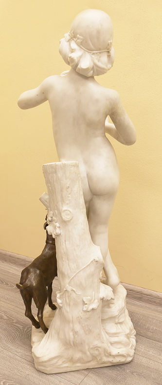 Арт-студия "Кентавр" - Старинная мраморная скульптура "Играющий на флейте пастух с козой" ("Идиллия") №015338