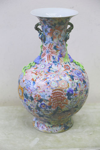 Арт-студия "Кентавр" - Старинная китайская ваза с цветами и ручками в виде яблоневых ветвей №015355