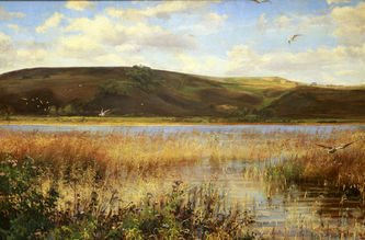 Арт-студия "Кентавр" - "Осенний пейзаж с чайками над озером" №015491