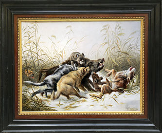 Арт-студия "Кентавр" - "Охотничья сцена. Собаки нападают на кабана" №015689