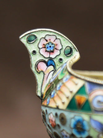 Арт-студия "Кентавр" - Ковш с расписной эмалью по скани, украшенный цветочным орнаментом  №016064